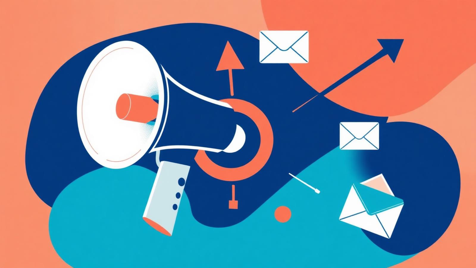 Advertising strategy illustration with megaphone, target, and marketing channel icons